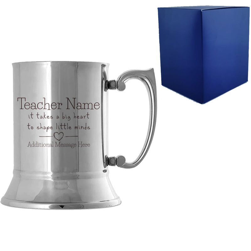 Engraved Metal Tankard with A Big Heart shapes Little Minds Design