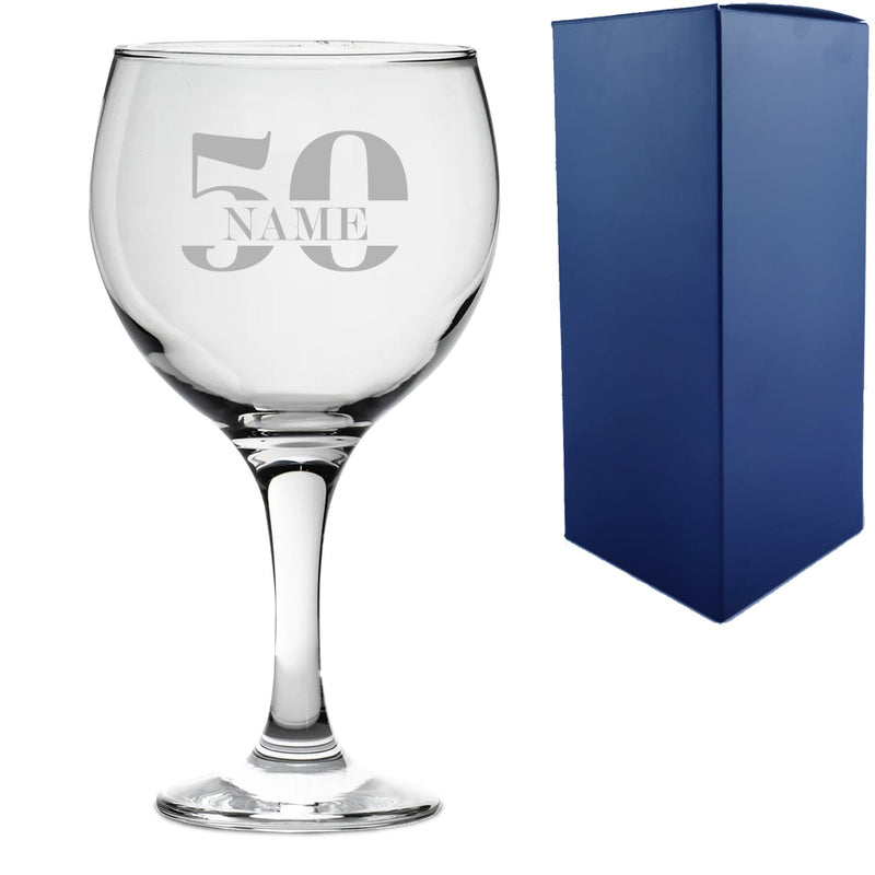 Engraved Gin Balloon Cocktail Glass with Name in 50 Design