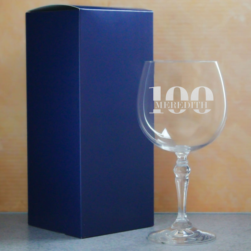 Engraved Crystal Gin and Tonic Cocktail Glass with Name in 100 Design