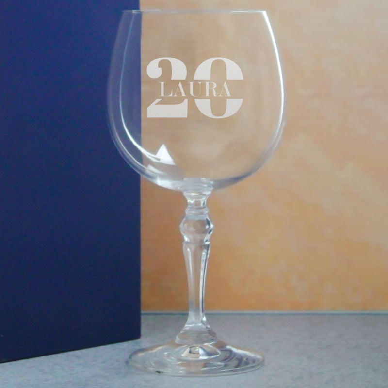 Engraved Crystal Gin and Tonic Cocktail Glass with Name in 20 Design