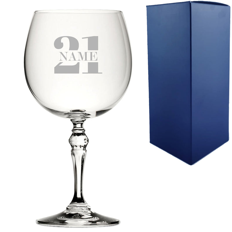 Engraved Crystal Gin and Tonic Cocktail Glass with Name in 21 Design