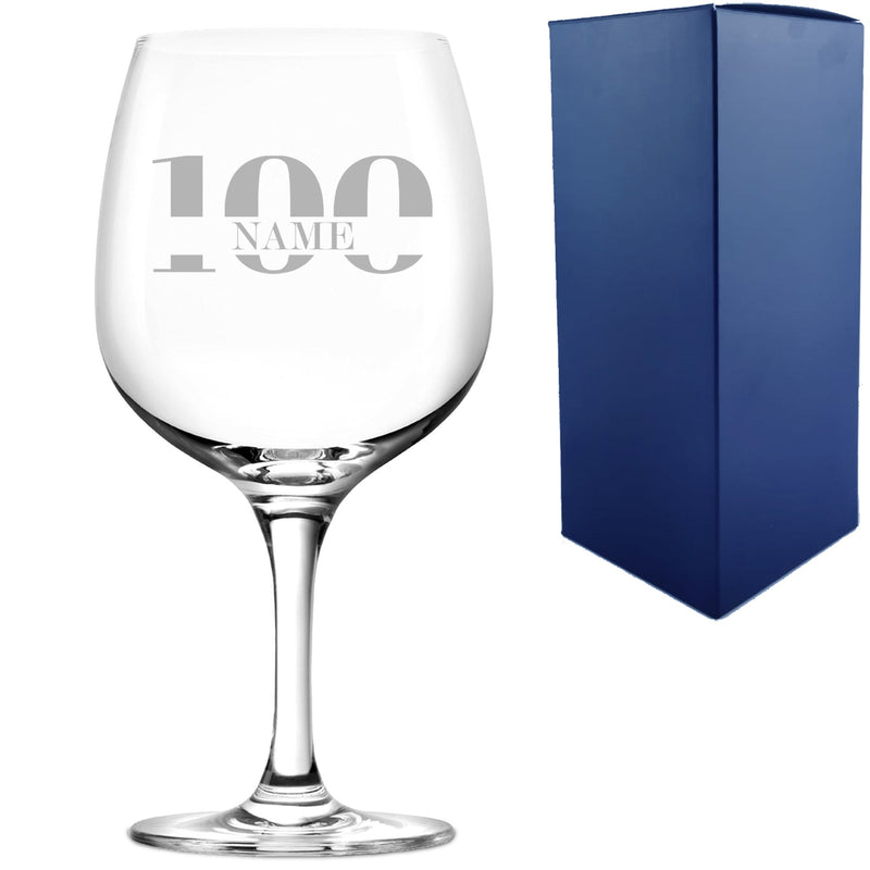 Engraved Spanish Gin Copa Balloon Cocktail Glass with Name in 100 Design