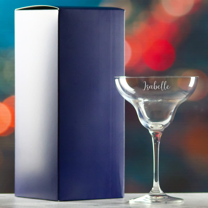 Engraved Crystal Infinity Margarita Cocktail Glass with Script Name, Personalise with Any Name