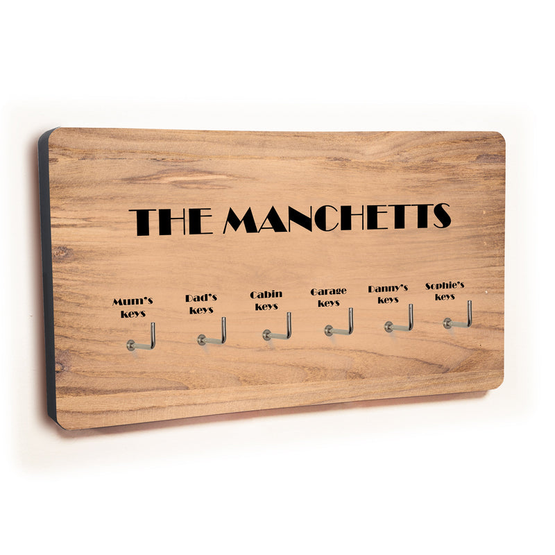 Personalised Novelty 6 hook key holder - Medium wood