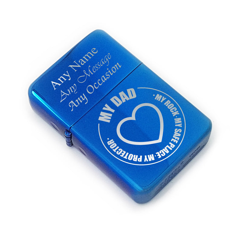 Personalised Engraved Blue Fathers Day Lighter with My Dad - My Rock design