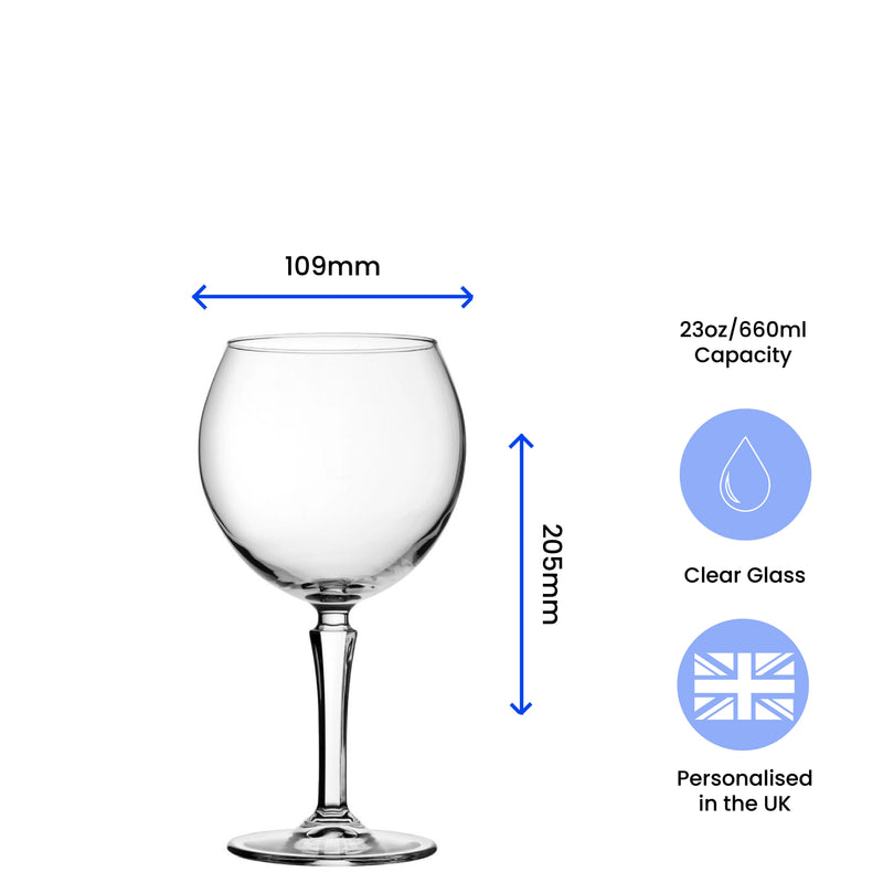 Engraved Hudson Gin Balloon Cocktail Glass with Name in 30 Design