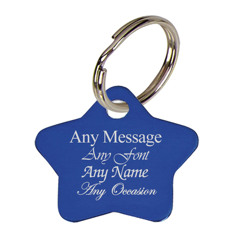Engraved Blue Star Keyring