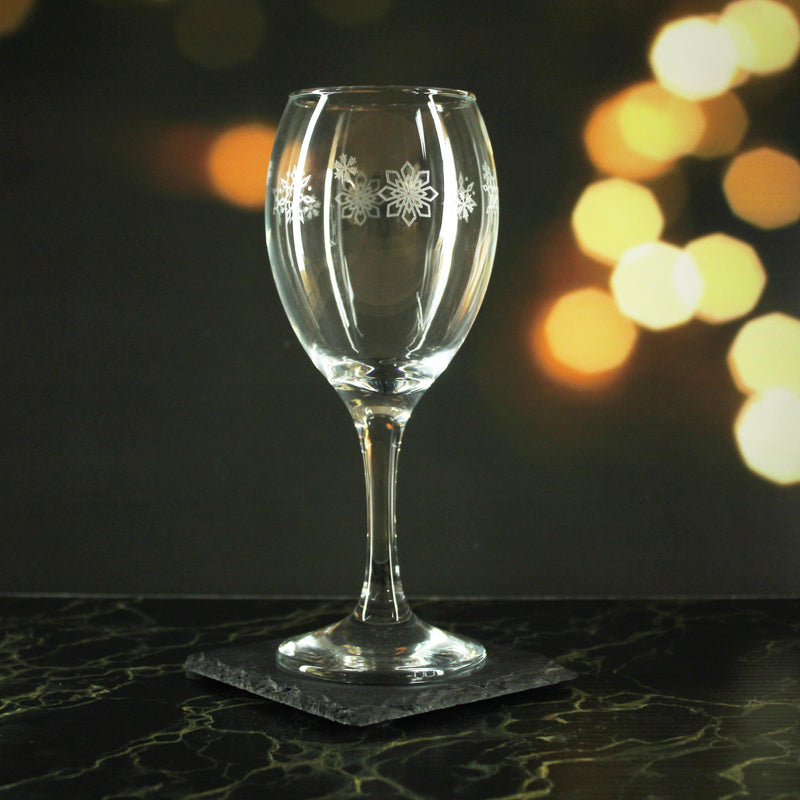 Engraved Snowflake Pattern Pure Wine Set of 4 11oz Glasses