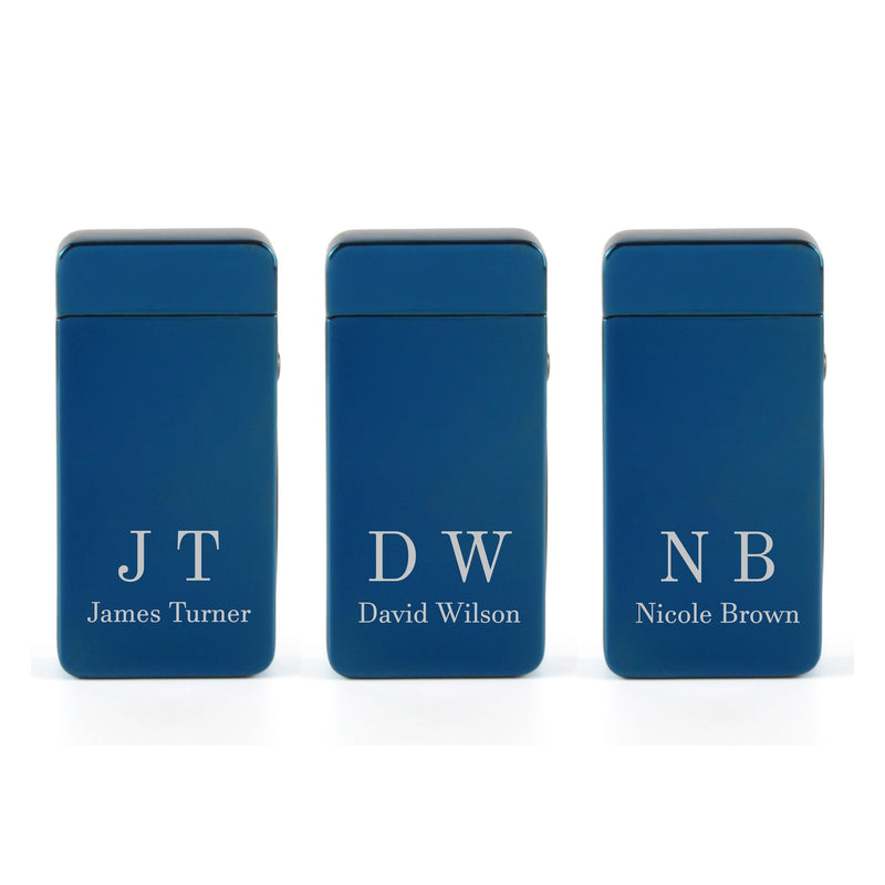 Engraved Electric Arc Lighter, Blue, Initials, Gift Boxed