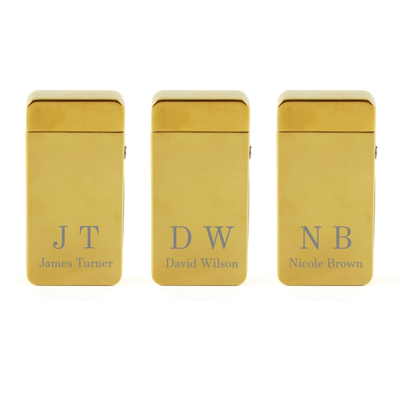 Engraved Electric Arc Lighter, Gold, Initials, Gift Boxed