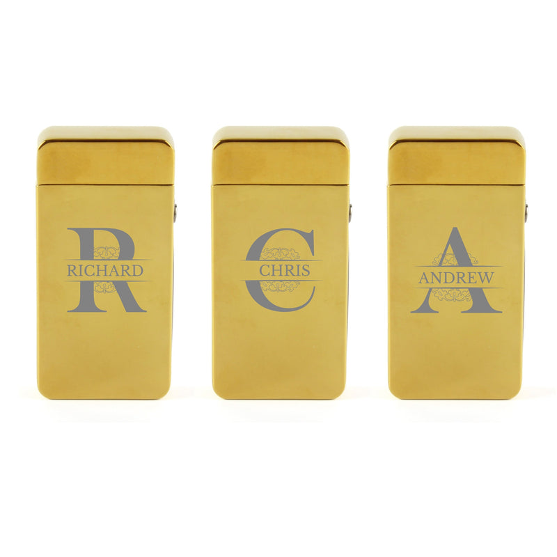 Engraved Electric Arc Lighter, Gold, Any Letter, Gift Boxed