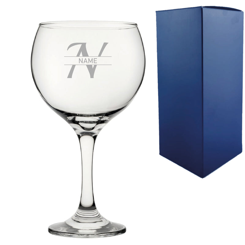 Engraved Cubata Gin Glass, Initial and Name, Italic Font