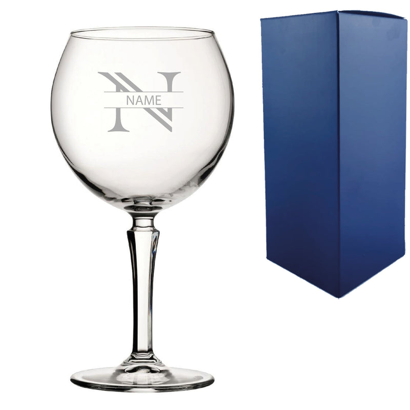 Engraved Hudson Gin Glass, Initial and Name, 650ml, Striped Font