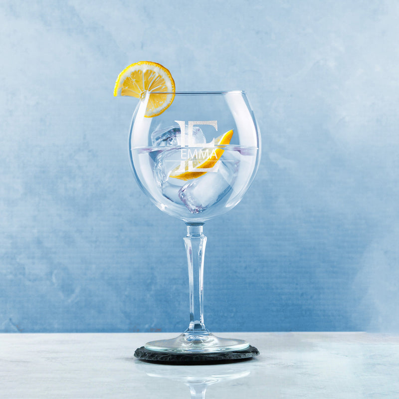 Engraved Hudson Gin Glass, Initial and Name, 650ml, Striped Font
