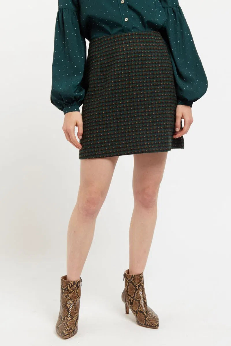 Louche Aubin Cottage Check A Line Mini Skirt Green