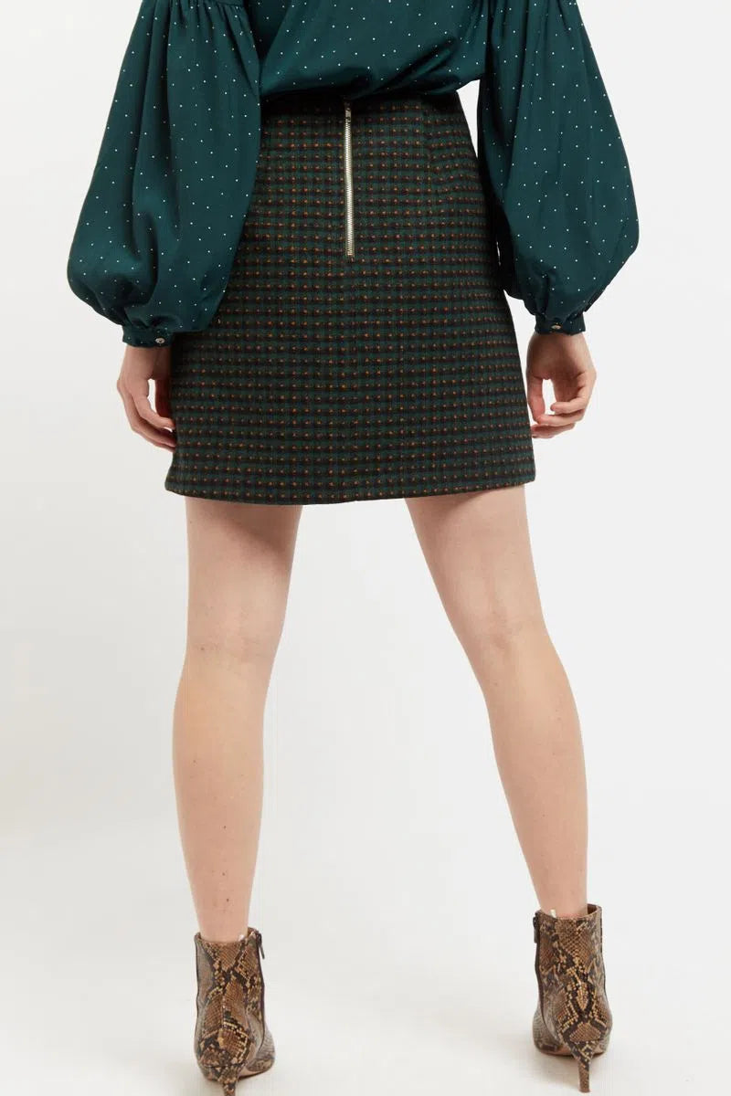 Louche Aubin Cottage Check A Line Mini Skirt Green