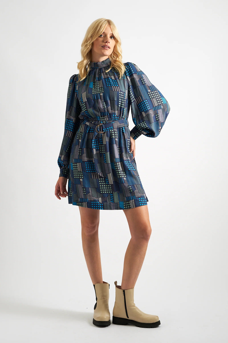 Collyn Geo City Print Long Sleeve Mini Dress