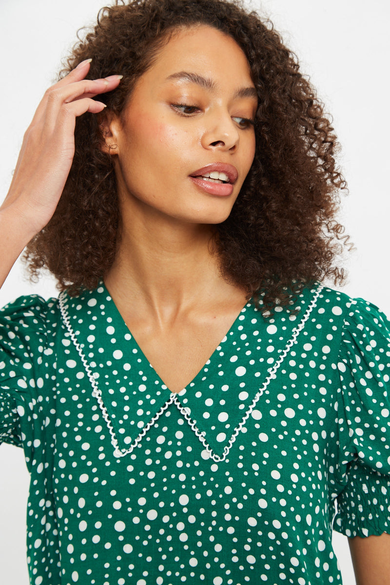 Louche Cora Spot It Print Statement Collar Short Sleeve Mini Dress