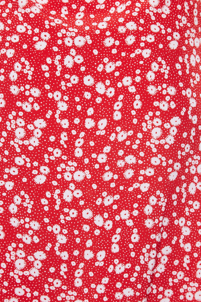 Corina Flower Dot Print Midi Tea Dress - Red