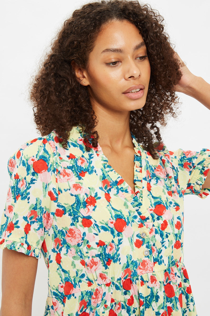 Louche Cosima Monet Flower Print Short Sleeve Mini Dress