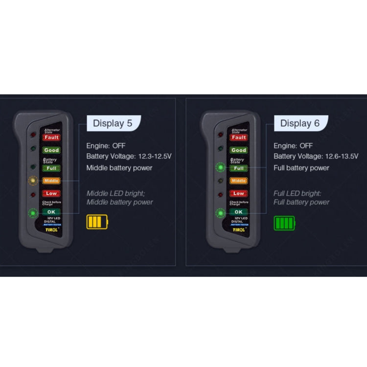TIROL T16897 12V Auto Car Digital Battery Alternator Tester 6 LED Lights Display, TIROL T16897