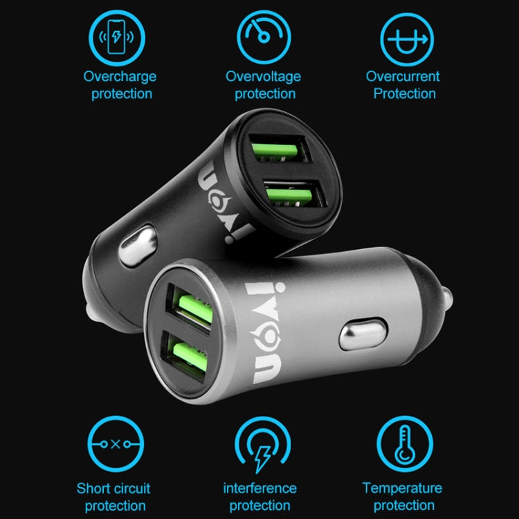 IVON CC26 5V 2.1A Dual USB Port Mini Car Charger, CC26 Black, CC26 Grey
