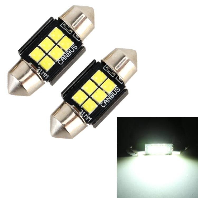 2 PCS 31mm DC12V / 2.5W / 6000K / 170LM 6LEDs SMD-3030 Car Reading Lamp Dome Light, 31mm