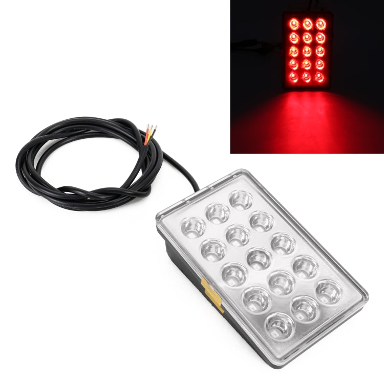 DC12V 1W Car Square Highlight Brake Lights Reversing Light with 15LEDs SMD-3528, Square (Black), Square (Red), Square (Transparent)