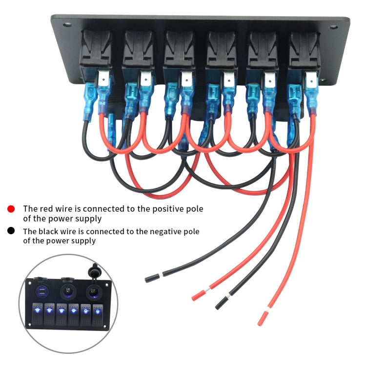 Multi-functional Combination Switch Panel 12V / 24V 6 Way Switches + Dual USB Charger for Car RV Marine Boat, 6 Way (Blue Light), 6 Way (Green Light), 6 Way (Red Light)