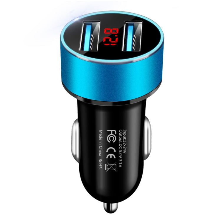 JMG-C016A 5V 3.1A Car Dual USB Charger with LED Display, JMG-C016A (Black), JMG-C016A (Gold), JMG-C016A (Blue), JMG-C016A (Red), JMG-C016A (Silver)