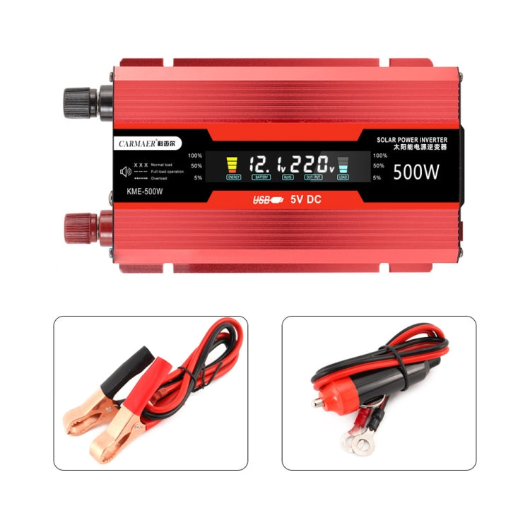 Carmaer US Plug 12V to 110V 500W Car LCD Display Inverter Household Power Converter, US Plug 12V to 110V 500W