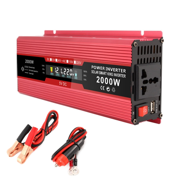 Carmaer Universal 24V to 220V 2000W Car LCD Display Inverter Household Power Converter, Universal 24V to 220V 2000W