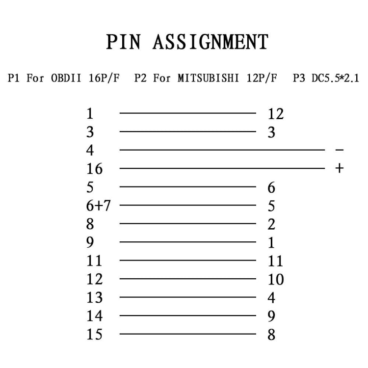 12Pin to 16Pin Car OBD2 Conversion Cable OBDII Diagnostic Adapter Cable for Mitsubishi, 12Pin to 16Pin for Mitsubishi