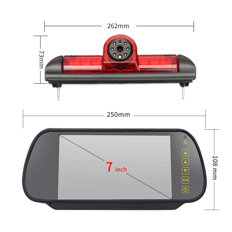 PZ460 Car Waterproof HD High Position Brake Light View Camera + 7 inch Rearview Monitor for Fiat / Citroen / Peugeot, PZ460  + 7 inch Rearview Monitor