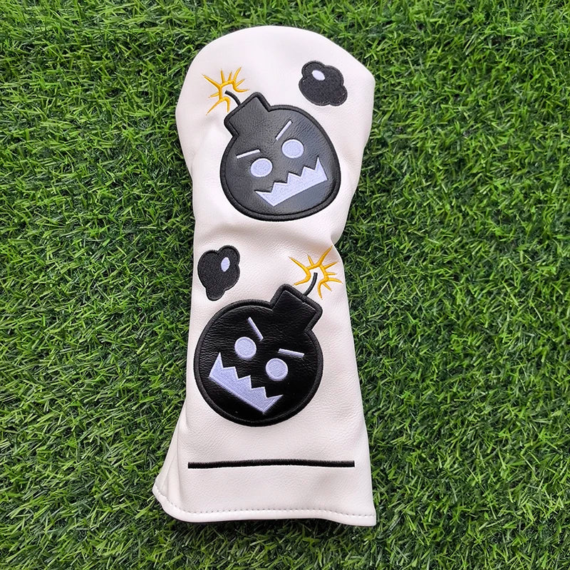 Cartoon Bomb Golf Headcovers PU Leather Driver Fairway Wood Putter Head Covers