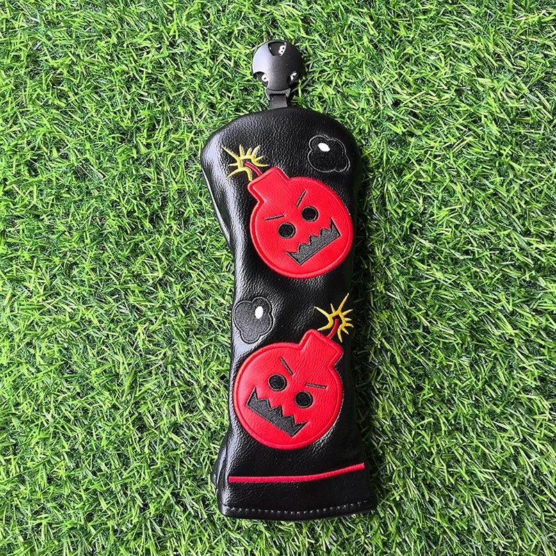 Cartoon Bomb Golf Headcovers PU Leather Driver Fairway Wood Putter Head Covers