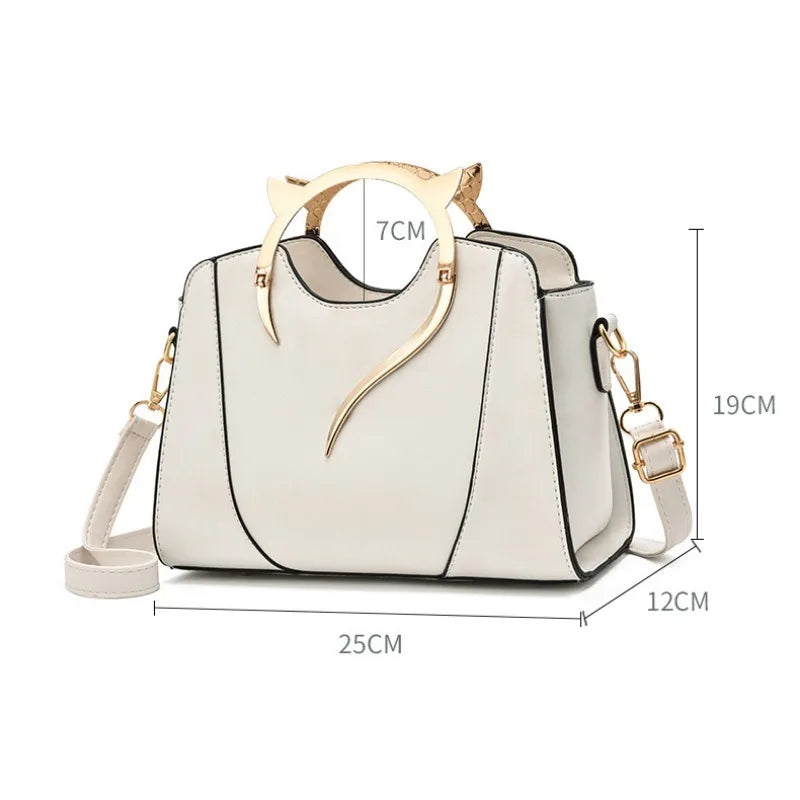 Trendy Cat Ear Design Handbag PU Leather Shoulder Bag Women’s - Chain Crossbody