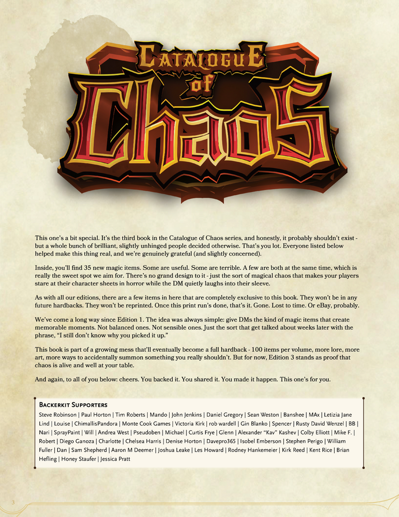 Catalogue of Chaos Ed. 3 - Magical Items with Unintended Consequences
