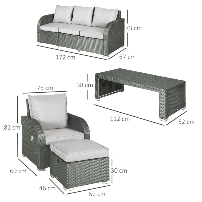 7-Seater Outdoor Garden Rattan Furniture Set w/ Recliners Grey
