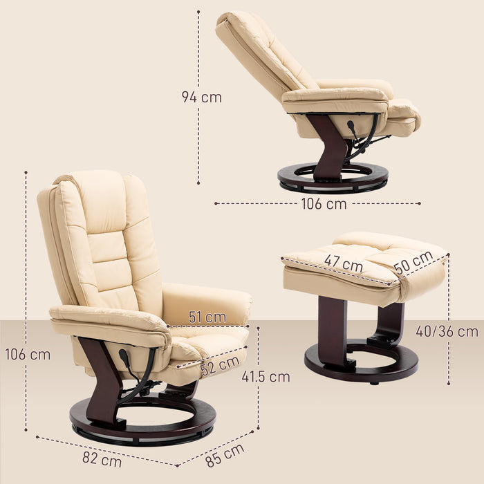 HOMCOM Swivel Manual Recliner and Footrest Set PU Leather Lounge Chair Beige