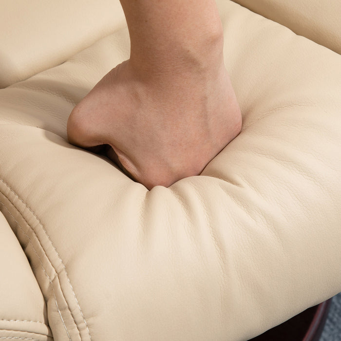 HOMCOM Swivel Manual Recliner and Footrest Set PU Leather Lounge Chair Beige