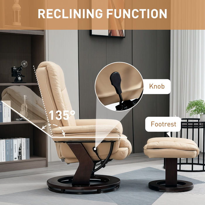 HOMCOM Swivel Manual Recliner and Footrest Set PU Leather Lounge Chair Beige