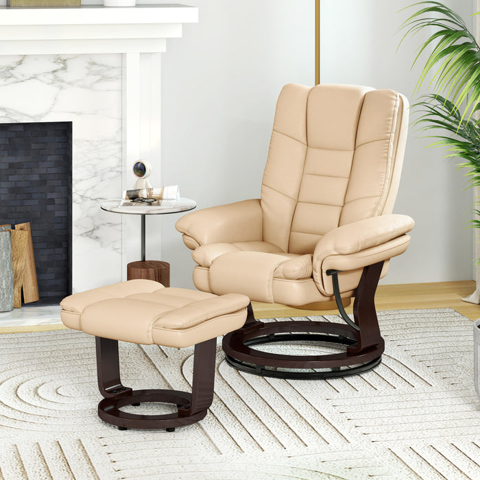 HOMCOM Swivel Manual Recliner and Footrest Set PU Leather Lounge Chair Beige