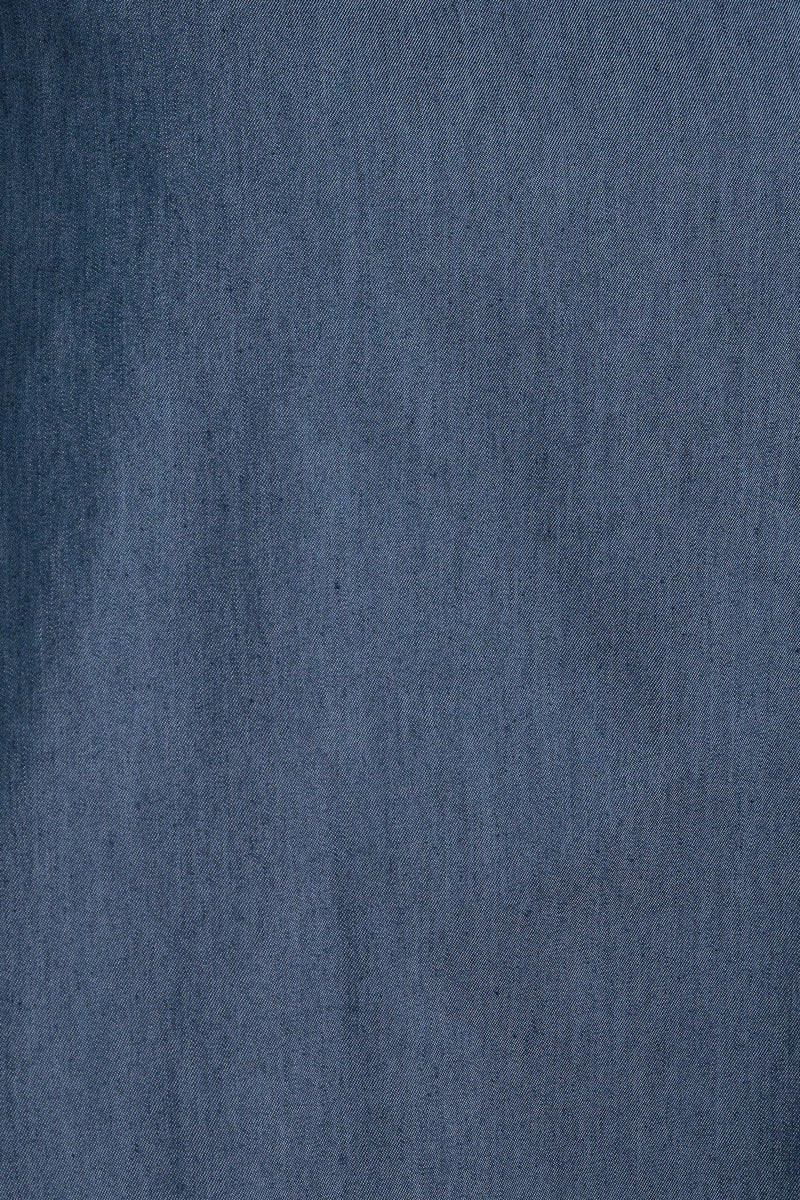 Zoya Chambray Zip Front, Frill Collar Midi Dress - Dark Grey