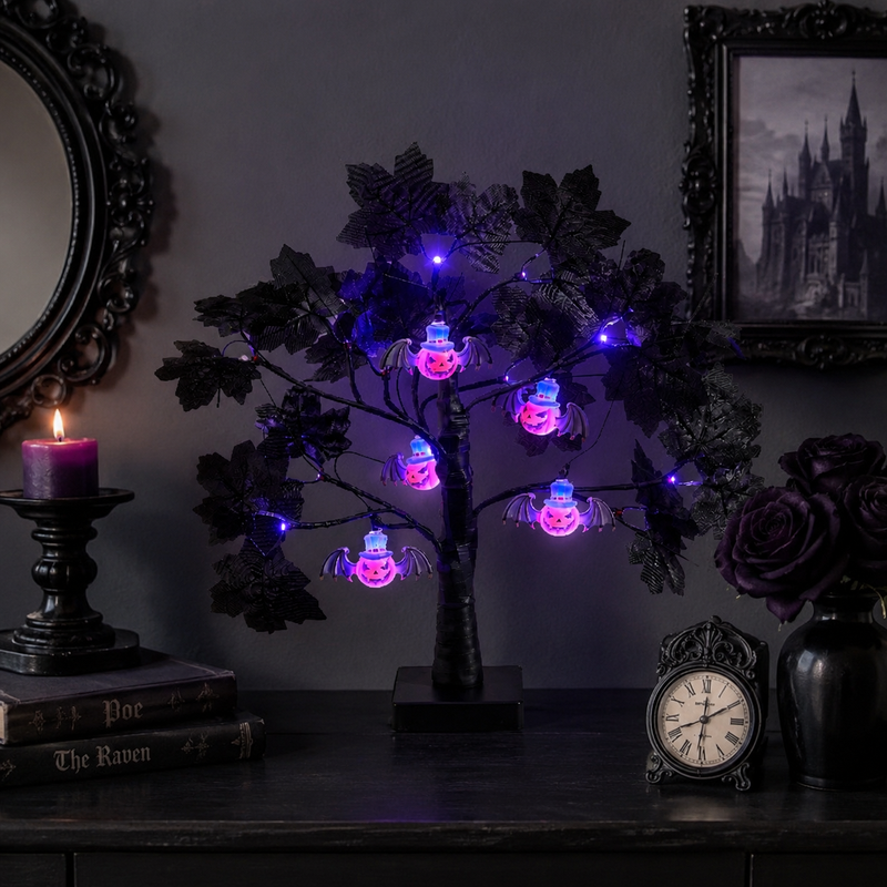 52cm Halloween Decor Twig Tree With Bats