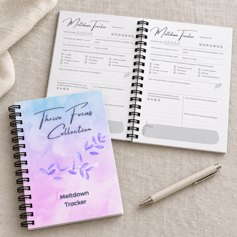 Meltdown Tracker | Thrive Focus Collection | Behaviour & Trigger Log for SEN Parents of Children with Autism & ADHD | A5 Journal