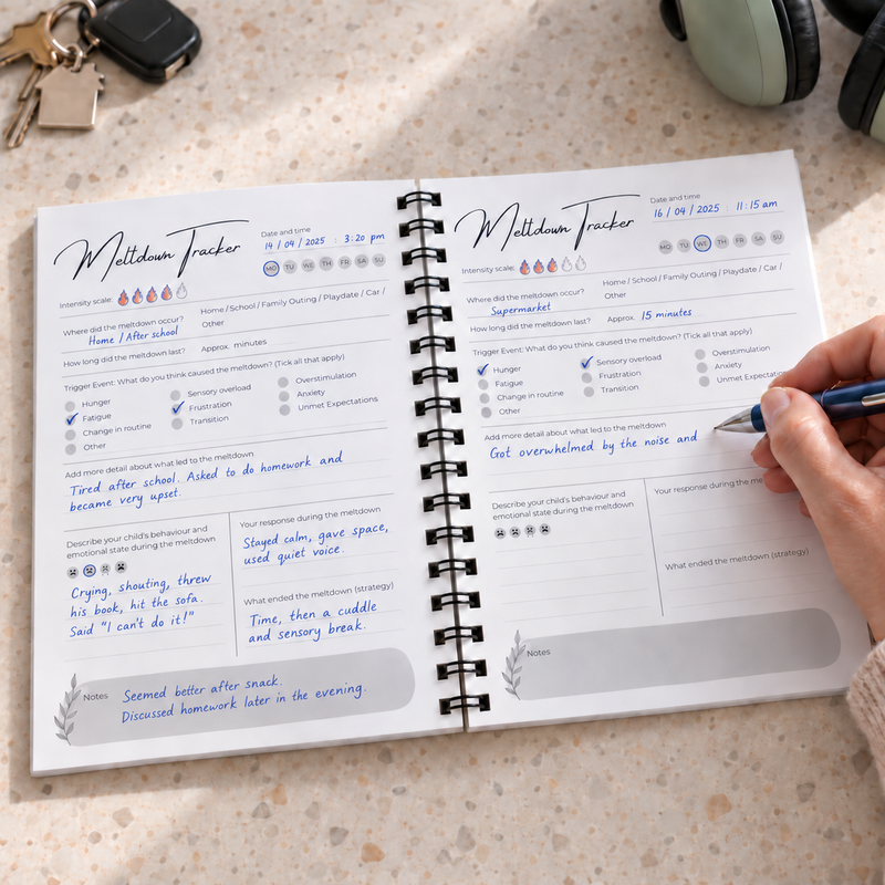 Meltdown Tracker | Thrive Focus Collection | Behaviour & Trigger Log for SEN Parents of Children with Autism & ADHD | A5 Journal