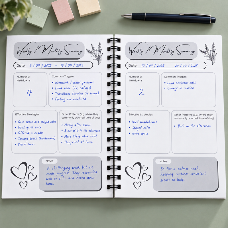 Meltdown Tracker | Thrive Focus Collection | Behaviour & Trigger Log for SEN Parents of Children with Autism & ADHD | A5 Journal