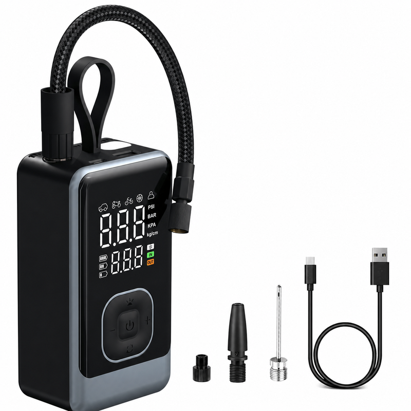 Portable Digital Tyre Inflator – 150 PSI Rechargeable Air Pump with Preset Modes, LED Torch & Auto Shut-Off – For Cars, Bikes, Cycles & Balls
