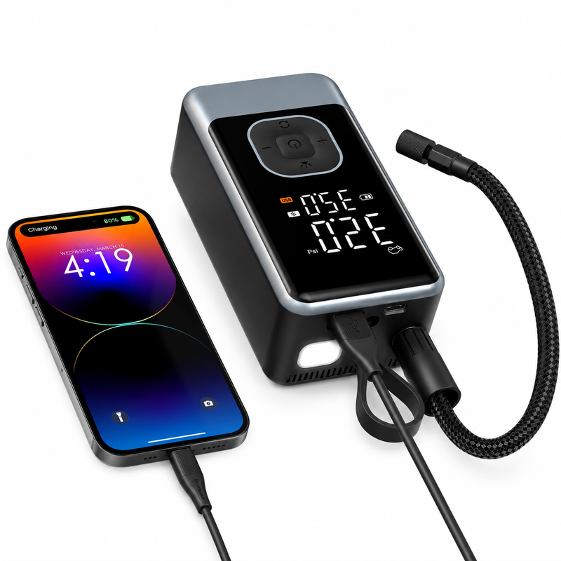 Portable Digital Tyre Inflator – 150 PSI Rechargeable Air Pump with Preset Modes, LED Torch & Auto Shut-Off – For Cars, Bikes, Cycles & Balls